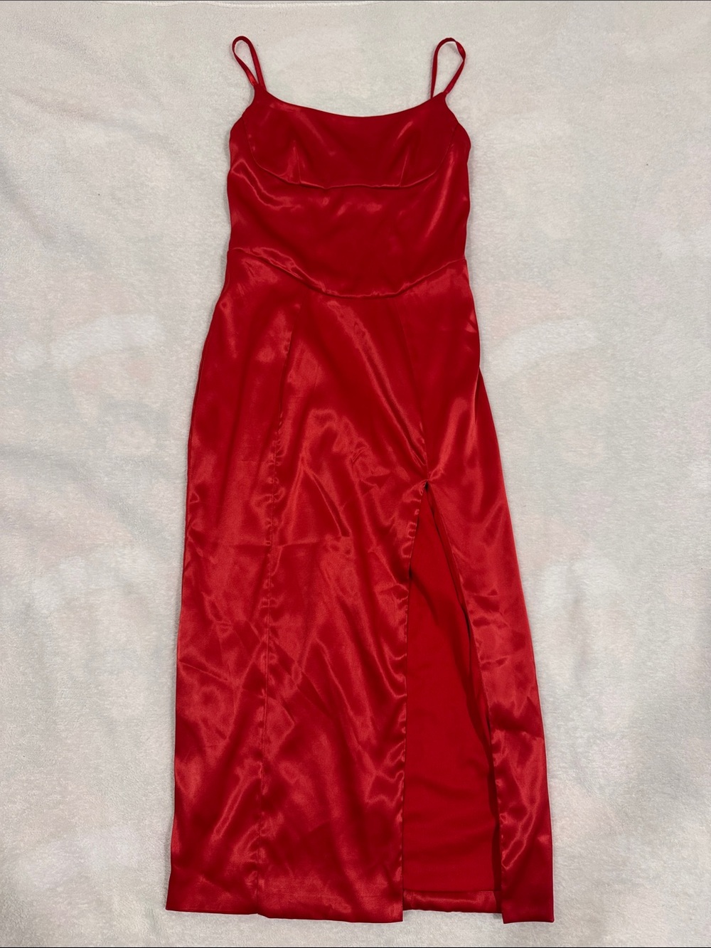 Red Satin Slip Maxi Dress with Thigh Slit